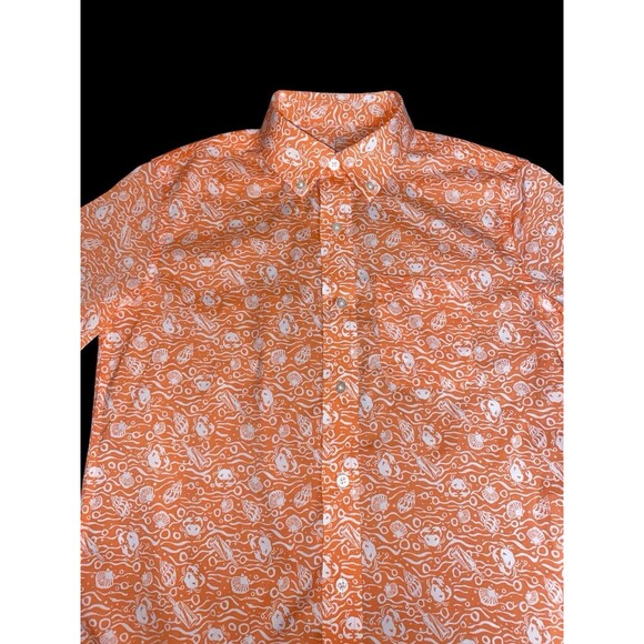 Souther Tide Boys Large Shell Printed Intercostal Short Sleeve Button-Down Shirt - Picture 2 of 3